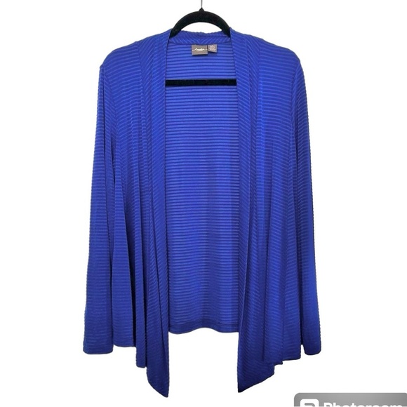Chico’s Travelers striped drape front cardigan Sweater Size 1 Small blue Classic - Picture 1 of 9